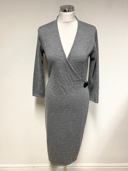 PAUL COSTELLO GREY EXTRA FINE MERINO WOOL JUMPER DRESS SIZE M