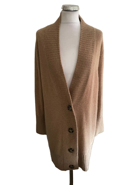 ESPRIT 100% CASHMERE CAMEL V NECKLINE LONG CARDIGAN  SIZE L