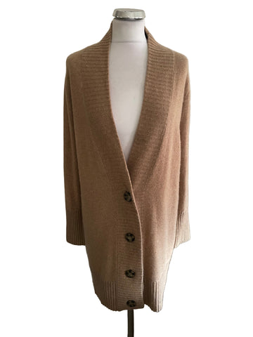 ESPRIT 100% CASHMERE CAMEL V NECKLINE LONG CARDIGAN  SIZE L