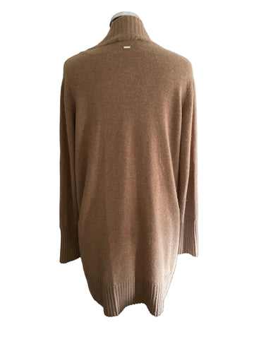 ESPRIT 100% CASHMERE CAMEL V NECKLINE LONG CARDIGAN  SIZE L