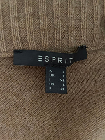 ESPRIT 100% CASHMERE CAMEL V NECKLINE LONG CARDIGAN  SIZE L
