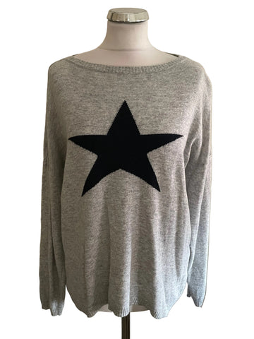 LUELLA MERINO WOOL & CASHMERE GREY & BLACK STAR FRONT JUMPER ONE SIZE