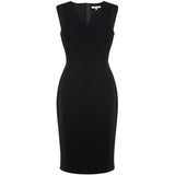 LK BENNETT CELIA BLACK BOUCLE WOOL TRIM FRONT SLEEVELESS PENCIL DRESS SIZE 10