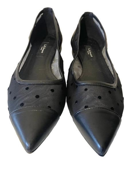 LK BENNETT BLACK SPOT MESH & LEATHER FLATS SIZE 5/38