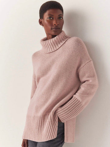 BRAND NEW THE WHITE COMPANY ROSE PINK CHUNKY KNIT WOOL ROLL NECK JUMPER SIZE M
