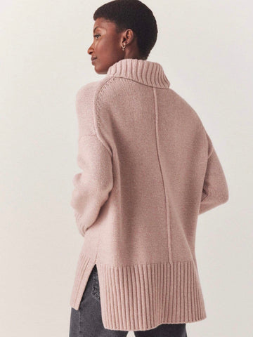 BRAND NEW THE WHITE COMPANY ROSE PINK CHUNKY KNIT WOOL ROLL NECK JUMPER SIZE M