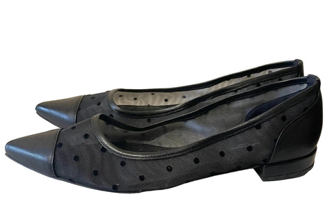 LK BENNETT BLACK SPOT MESH & LEATHER FLATS SIZE 5/38