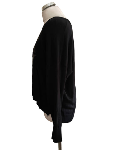 DKNY BLACK EMBOSSED  LOGO FRONT LONG SLEEVE JUMPER SIZE M