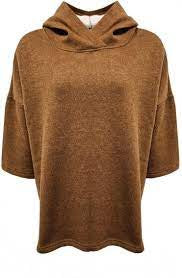 MAMA B ULASSAI BROWN WOOL BLEND PULLOVER 3/4 SLEEVED HOODED TOP SIZE S