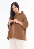 MAMA B ULASSAI BROWN WOOL BLEND PULLOVER 3/4 SLEEVED HOODED TOP SIZE S