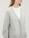 MAJE GREY PEARL BEAD TRIMMED LONG SLEEVED RELAXED FIT CARDIGAN SIZE 1 UK 8/10