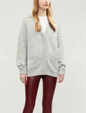 MAJE GREY PEARL BEAD TRIMMED LONG SLEEVED RELAXED FIT CARDIGAN SIZE 1 UK 8/10