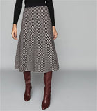 REISS GABRIELLA BLACK & BEIGE ZIG ZAG KNIT A-LINE MIDI SKIRT SIZE S