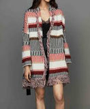 MAJE MAARTEEN MULTI COLOURED STRIPE OVERSIZE FRINGED BELTED CARDIGAN/ JACKET SIZE 1
