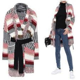 MAJE MAARTEEN MULTI COLOURED STRIPE OVERSIZE FRINGED BELTED CARDIGAN/ JACKET SIZE 1