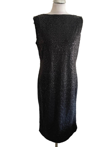 BRAND NEW MARKS & SPENCER BLACK SEQUINNED COWL BACK DRESS SIZE 14