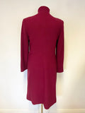 JIGSAW DARK RED 100% WOOL KNEE LENGTH COAT SIZE 8