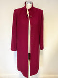 JIGSAW DARK RED 100% WOOL KNEE LENGTH COAT SIZE 8