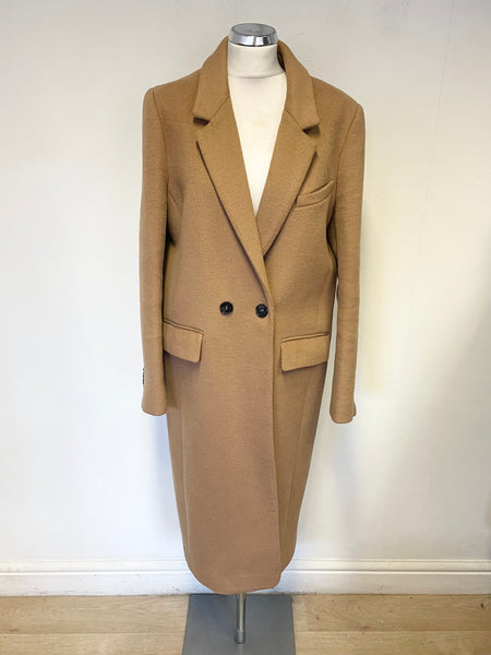 HUSH CAMEL WOOL BLEND DOUBLE BREASTED MIDI LENGTH COAT SIZE 14