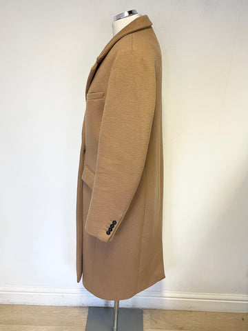 HUSH CAMEL WOOL BLEND DOUBLE BREASTED MIDI LENGTH COAT SIZE 14