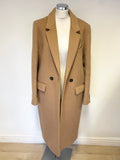 HUSH CAMEL WOOL BLEND DOUBLE BREASTED MIDI LENGTH COAT SIZE 14