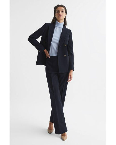 REISS IRIA NAVY BLUE WOOL BLEND HIGH RISE WIDE LEG FORMAL TROUSERS SIZE 10