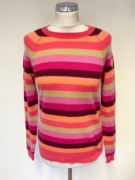 CLEMENTS RIBEIRO 100% CASHMERE MULTI COLOURED STRIPE LONG SLEEVED JUMPER SIZE M