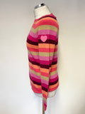 CLEMENTS RIBEIRO 100% CASHMERE MULTI COLOURED STRIPE LONG SLEEVED JUMPER SIZE M