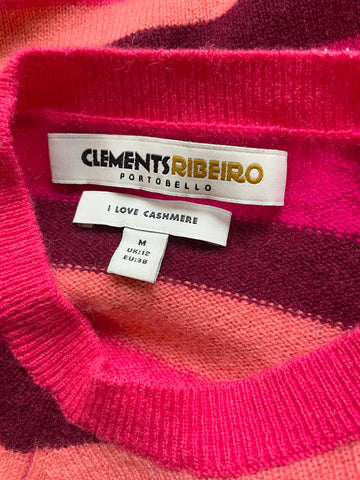 CLEMENTS RIBEIRO 100% CASHMERE MULTI COLOURED STRIPE LONG SLEEVED JUMPER SIZE M