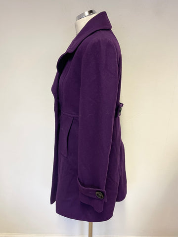 WALLIS PURPLE WOOL MIX COLLARED DOUBLE BREASTED COAT SIZE 12