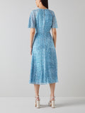 LK BENNETT ELOWEN BLUE PRINT SHORT SLEEVE FIT & FLARE MIDI DRESS SIZE 12