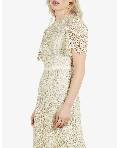 BRAND NEW TED BAKER ALDORRA CREAM FLORAL LACE SHORT SLEEVE SPECIAL OCCASION MIDI DRESS SIZE 2 UK 10