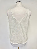 MINT VELVET WHITE SEQUINNED V NECK SLEEVELESS TOP SIZE M