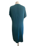 JAEGER SILK MIX TEAL SHORT SLEEVE SHIFT DRESS  SIZE 12