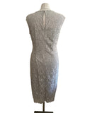 GINA BACCONI SILVER GREY LACE PENCIL DRESS SIZE 12