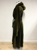 VINTAGE FOUR SEASONS DARK GREEN VELVET HOODED DOUBLE BREASTED BELTED COAT SIZE L