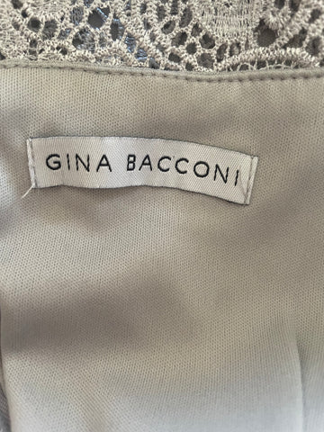GINA BACCONI SILVER GREY LACE PENCIL DRESS SIZE 12