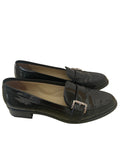 HOBBS BLACK PATENT LEATHER SLIP ON BUCKLE TRIM LOAFERS SIZE 7.5/41