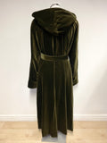 VINTAGE FOUR SEASONS DARK GREEN VELVET HOODED DOUBLE BREASTED BELTED COAT SIZE L