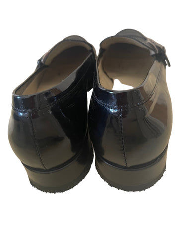 HOBBS BLACK PATENT LEATHER SLIP ON BUCKLE TRIM LOAFERS SIZE 7.5/41
