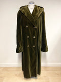 VINTAGE FOUR SEASONS DARK GREEN VELVET HOODED DOUBLE BREASTED BELTED COAT SIZE L