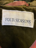 VINTAGE FOUR SEASONS DARK GREEN VELVET HOODED DOUBLE BREASTED BELTED COAT SIZE L