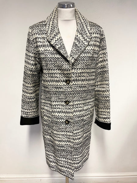 OUI LUXURY COLLECTION BLACK & IVORY PRINT LONG SLEEVED KNEE LENGTH COAT SIZE 10