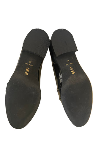 HOBBS BLACK PATENT LEATHER SLIP ON BUCKLE TRIM LOAFERS SIZE 7.5/41