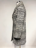 OUI LUXURY COLLECTION BLACK & IVORY PRINT LONG SLEEVED KNEE LENGTH COAT SIZE 10