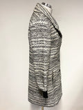 OUI LUXURY COLLECTION BLACK & IVORY PRINT LONG SLEEVED KNEE LENGTH COAT SIZE 10