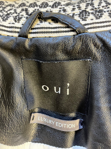 OUI LUXURY COLLECTION BLACK & IVORY PRINT LONG SLEEVED KNEE LENGTH COAT SIZE 10
