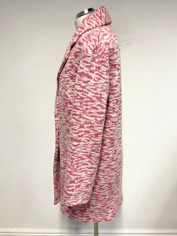 FRENCH CONNECTION PINK & IVORY PRINT COLLARED KNEE LENGTH COAT SIZE 10