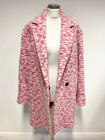 FRENCH CONNECTION PINK & IVORY PRINT COLLARED KNEE LENGTH COAT SIZE 10