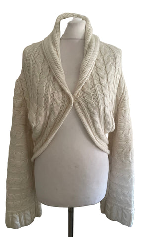 GHOST CREAM CABLE CHUNKY KNIT BOLERO CARDIGAN SIZE L